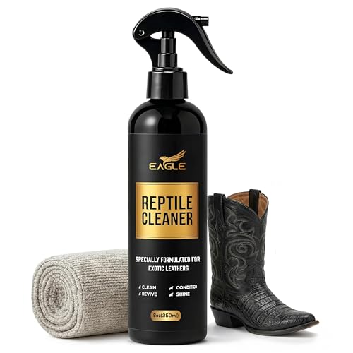 Exotic Leather Cleaner & Conditioner Spray – Cleans, Conditions & Protects Alligator, Crocodile, Snakeskin, Lizard, Ostrich & More – 8oz with Microfiber Cloth – Boots, Shoes, Bags, Belts