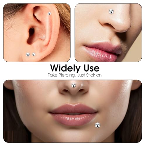 Mabor Selbstklebende Lippe Stecker，660 Stück Fake Piercing zum Aufkleben Nasenstecker Augenbrauenstecker Bauchnabelaufkleber Y2K Punk Piercing 3/4/5/6mm für Den Täglichen Gebrauch Make up Performance
