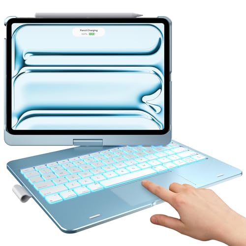 typecase Touch Keyboard Case for iPad Pro 11-inch (M5/M4, 2025/2024), Wireless Keyboard with 11-Color Backlight, 360°Rotatable Protective Case with Pencil Holder, Multi-Touch Trackpad, Light Blue