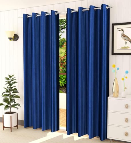Image of Curtains 7 Feet Long for Living Room - Door Curtains Set of 1 Pcs Panel, Curtain Solid Parda for Home Decor & Office Blue Colour 7 feet (48 x 84 Inch) - 2 Pcs