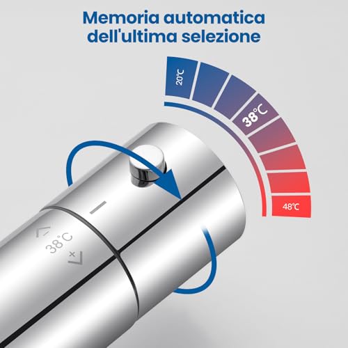Auralum Miscelatore Doccia, Miscelatore Termostatico Doccia, Rubinetto Doccia Da Muro Con Controllo Costante Temperatura A 38℃, Cromato - 5
