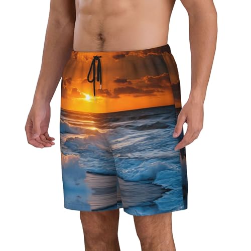Beach with Sunset Print Men's Beach Pants Lightweight Quick-Dry Swim Pants with Mesh Lining for Men2