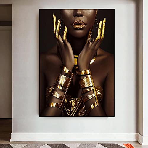 Toile art africain noir et or KEBIA 40x60cm peinture femme pour décoration de salon