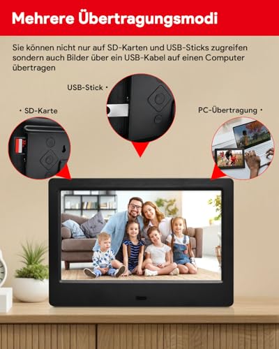 Image of 7 Inch Digital Picture Frame, 1024x600 HD IPS Display Digital Photo Frame with Remote Control, USB or SD Card Required, Supports Photo /Video /Music /Calendar /Slideshow