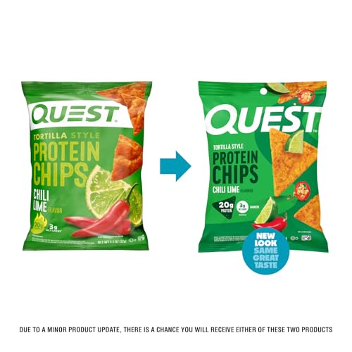 Image of Quest Nutrition Chili Lime Tortilla Style Protein Chips, 20g Protein, 3g Net Carbs, Low Carb, Gluten Free, 1.1 oz (Pack of 12)