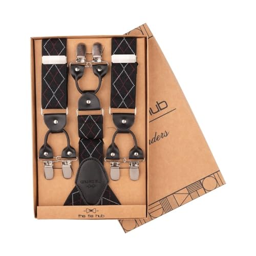 Image of The Tie Hub Suspenders for Men | Slim Clip-On Y-Back Elastic Braces | Adjustable 1.25 Inch | Formal Wedding Office