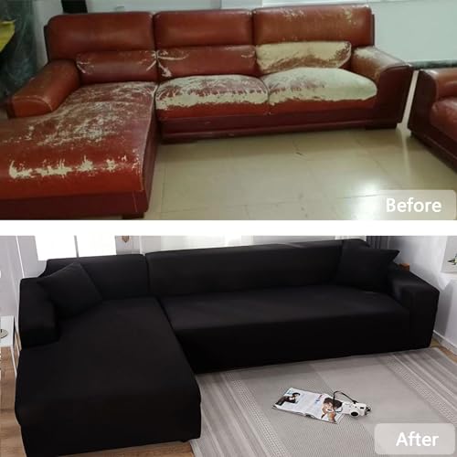 Sofabezug 2/1/3/4 Sitzer, Sofa überzug L U Form Ecksofa Stretch Sofa/Couch überzug, Universal Couchbezug, Sofa Cover Sofa überwurf Sofaschoner (L Form Ecksofa Erfordert Zwei),Schwarz,3 Seater
