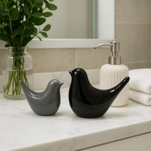 Image of LIFEHAXTORE Creative Black and Grey Glossy Ceramic Birds Figurines Home Decorations Accessories Party (Pack of 2)