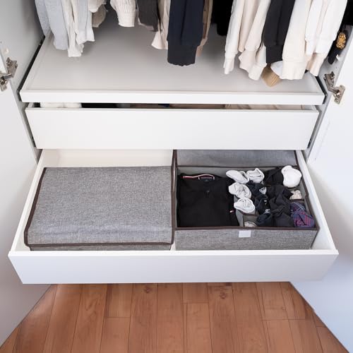 PEROS Aufbewahrungsboxen mit Deckel, 2er-Set, faltbare Stoffbox,Organizer,Aufbewahrung für Kleidung & Unterwäsche,44 x 29 x 12,5 cm (Grau)