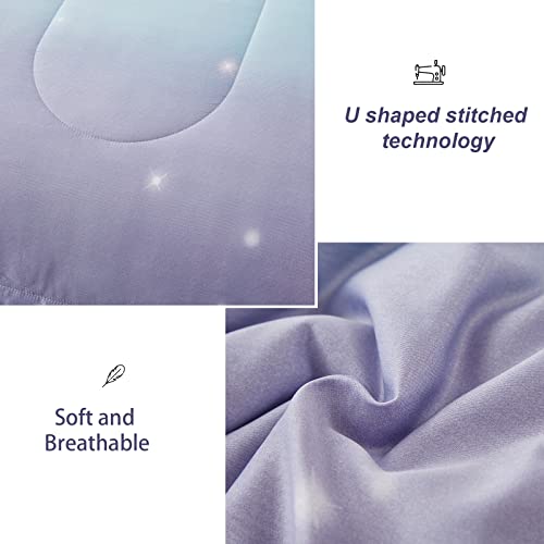 Dinjoy Girls Women Comforter Set King Size Colorful Rainbow Ombre Blue Purple Aesthetic Bedding Set Soft Microfiber Bed Set For Teen Girls 3 Pieces (1 Comforter, 2 Pillowcases) #TOP4