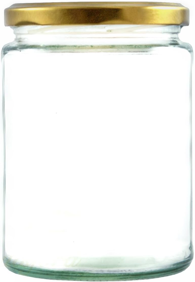 Wares of Knutsford 12 x 500ml Large Glass Jam Jars with Gold Lids