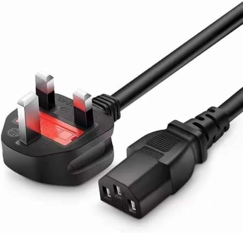 Image of Premium UK 3 Pin Plug to IEC C13 Power Cable Lead – 13A Fused Heavy Duty Mains Power Cord for PC, Monitor, Printer, TV, Kettle, Computer, Server, Desktop (Desktop cable 1.5 Meter)