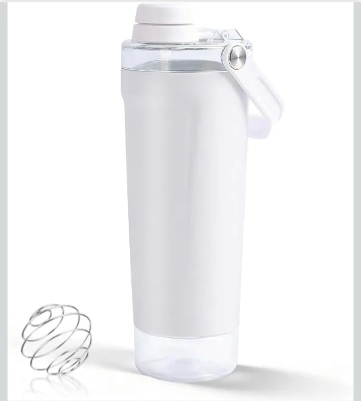 X SIM FITNESSX Protein Shaker Bottle with Handle 710ml White | Stainless Steel, Insulated, Storage Compartment, Wire Whisk Ball, Leak-Proof Lid-image-0