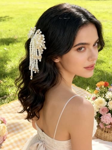 Pinza para cabello elegante con perlas y borlas, diseño retro, para bodas y ocasiones especiales miniatura 7