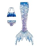 Wizvox 3er-Packung Badeanzug MäDchen Mit Ozean-Glitzer-Dekoration (Armband-Halsketten-Ohrring-Set), Mit Boyshort-Strandbademode Mit Fischschwanz, Machen Sie SchöNe Fotos Von Ihren Kindern,H-110