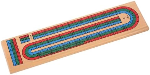 Wooden 3 Track Cribbage Board with 9 Matching Plastic Pegs, Classic Three-Player Cribbage Game Board with Screen Printed Red, Green and Blue Tracks, Backside Peg Storage, 15 x 4 x 0.75 Inches image 5