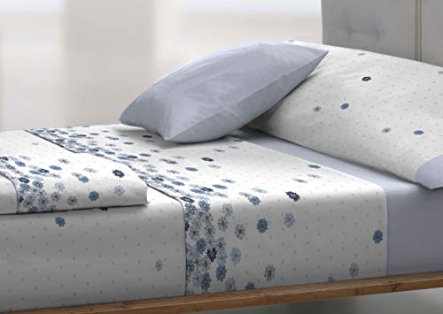 TOLRA Juego de Sábanas Compuesto por 3 Piezas, Estampado sobre una Base de Tejido de Gran Resistencia, Durabilidad y fácil Planchado (Azul, 90 cm)