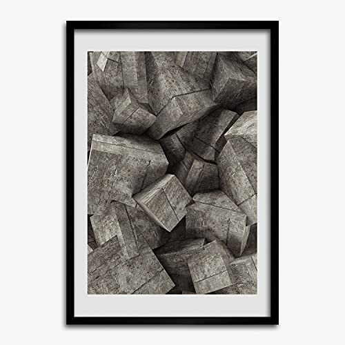 Tableau moderne salon avec cadre en bois 50x70 cm Tulup cubes de béton