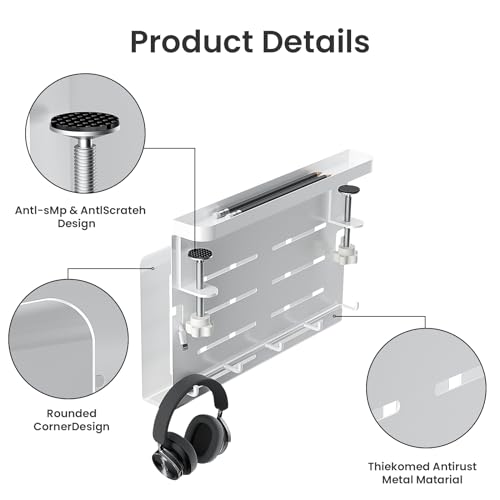 Image of Desk Side Storage - Organize Your Home Office Essentials with this Under Desk Laptop Mount and Hanging Desk Organizer (White)