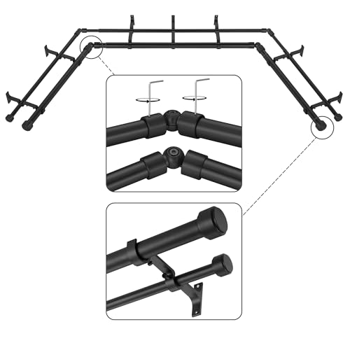Mayrhyme Black Double Corner Window Curtain Rods Aluminum