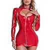YGCLOTHES Womens Wet Look PVC lederen Bodycon Mini jurken lange mouw rits nachtclub feestjurk