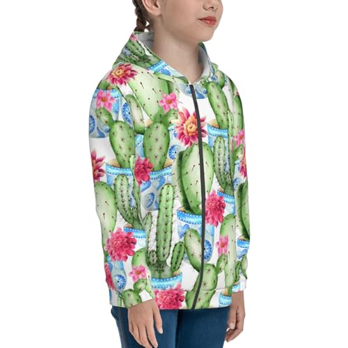 Flowers and Cactus Kid Hoodies Boys Zip Up Sweatshirts Girls Pullover with Pocket4