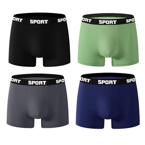 Calzoncillos Tipo bóxer para Hombre Que absorben la Humedad y Son Transpirables, Calzoncillos para Hombre, Ropa Interior con Cintura, Paquete de 4 Negro/Verde Militar/Gris Oscuro/Azul Marino, Large