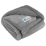 PetAmi WATERPROOF Dog Blanket for Bed, XL Dog Pet Blanket Couch Cover Protector, Sherpa Fleece Leakproof Blanket for Crate Kennel Sofa Furniture Queen Bed Protection Reversible Soft 90×90 Light Grey