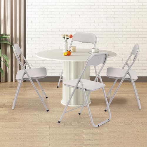 GAOMON Folding Chairs 6 Pack, Outdoor & Indoor Event Portable Metal Folding Chairs with Cushion, Non-Slip Feet Pads Stackable Chairs, Off-White - Image 3