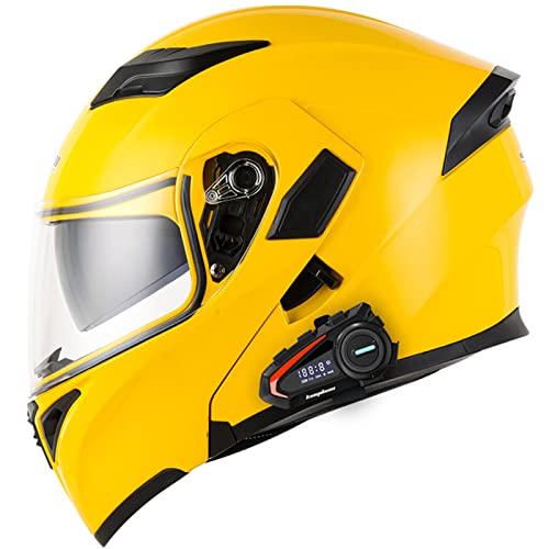 Bluetooth Helmet Motorcycle Modular Full Face Integrated Flip up Crash Helmet with Dual Visor Anti Fog Sun Shield DOT/ECE Approved Motorbike Helmets for Men and Women Adults E,M=57-58cm