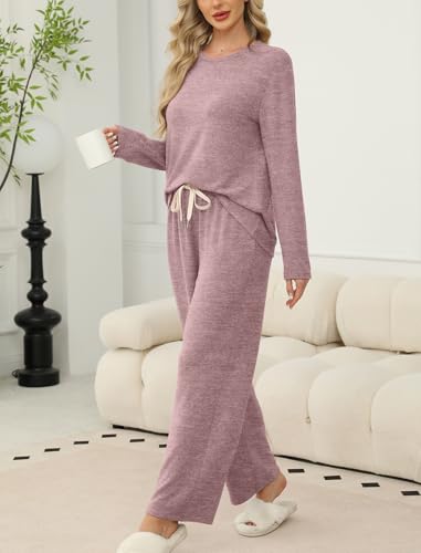 Sampeel Lounge Sets for Women Long Sleeve Pajamas Sets Two Piece Cute Pjs 2 Piece Sets Fashion Fall Outfits 2025 Comfy Winter Clothing Fashion Comfiest Airport Outfits Travel Luxury Pink M - Thumbnail 2