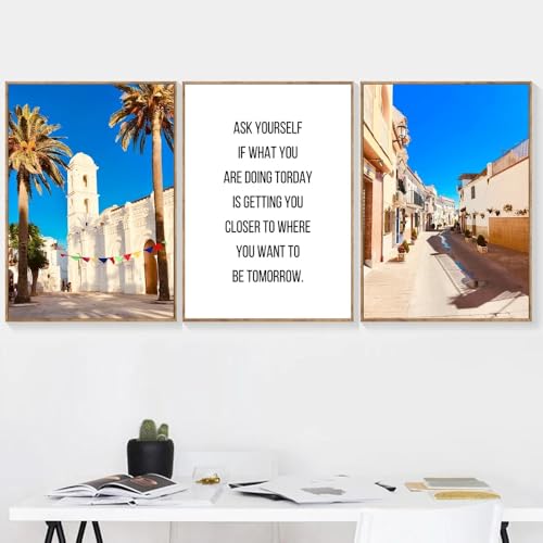 Affiches minimalistes plage et vase pour salon moderne | Impression sur toile 3 pièces