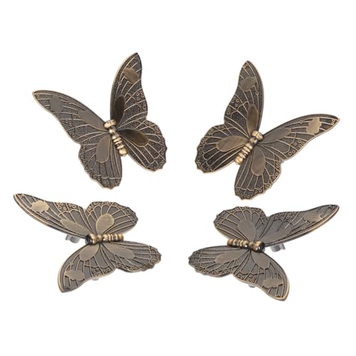 TOYANDONA 4個 アンティーク風錫合蝶型キャビネット取っ手 引き出し用プルハンドル 家具装飾シングル間距離 レトロデザイン家具用ノブ