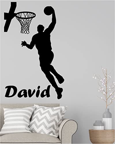 Personalized Name Basketball Player Wall Decal Sticker Sports Slam Dunk Choose Your Name Customizable Player Vinyl Decal Sticker Home Decor Boys Bedroom Man Cave #TOP5