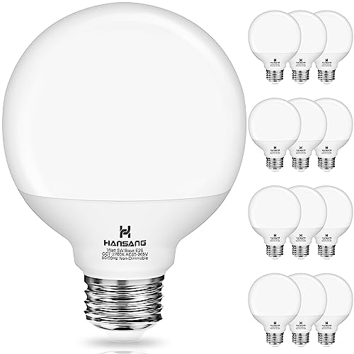 Image of 12 Pack G25 LED Vanity Barthroom Light Bulb 60W Equivalent 2700K Warm White | E26 LED Light Bulbs, CRI85+ Eye-Friendly, Type G Round Light Bulb for Makeup Mirror, 120V, 5W, 500LM No-flicker, Non-Dimmable