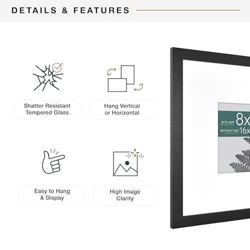 MCS Studio Gallery 16x16 Matted Photo Frame with 8x8 Picture Display, Black Woodgrain Vertical & Horizontal Wall Hanging Large Picture Frame for Photos & Art Prints (2-Pack)