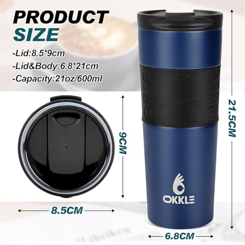 OKKLE Travel Mugs for Hot Drinks 600ml, Insulated Coffee Mug with Leakproof Lid BPA-Free Coffee Travel Mug, Vacuum Insulation Stainless Steel Cup for Hot and Cold Coffee and Tea - Image 5