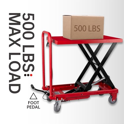 500 Lbs. Hydraulic Table Lift Cart 9 to 28 Lift Height Single Scissor with Wheel Lock, Foot Pedal - Thumbnail 5