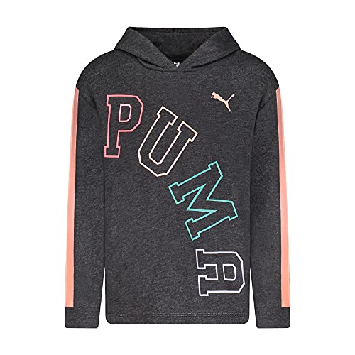PUMA Girls' Varsity Fleece Pullover Hoodie, Black Heather, Small