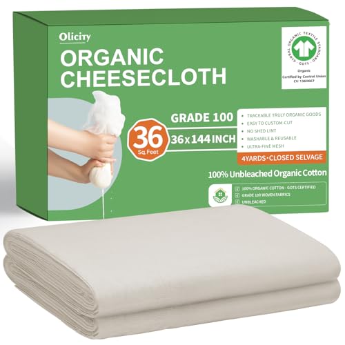 Organic Cheese Cloths, GOTS Certified, Grade 100, 36 Sq Feet,