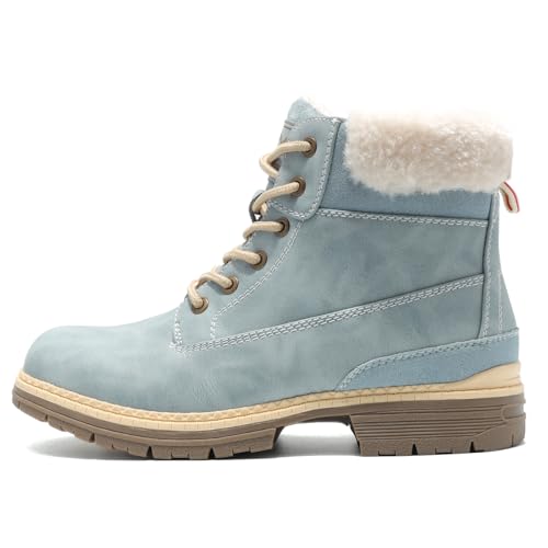 Image of COTTIMO Snow Hiking Winter Boots for Women - Casual Brown Combat Work Boot - Non-slip Fur-Lined Ankle Boots - Fashion Boots Waterproof Leather Shoes