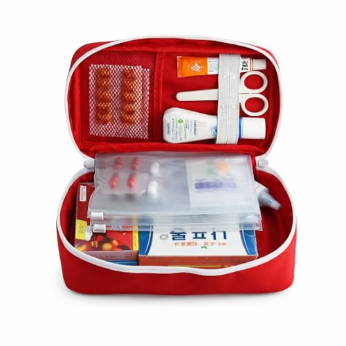 Image of AccuPrints Sumiko First Aid Kit Bag | Medicine Storage Box Container | Multipurpose Portable & Spacious Emergency Pouch Organizer with Mesh Pouch & Elastic Loops | for Travel Camping Home & Gifts Red