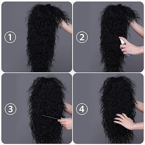 Mens 80s Wig Long Black Curly Mullet Wig Men Costume Heavy Metal Rocker for Costume Party Cosplay - Image 4