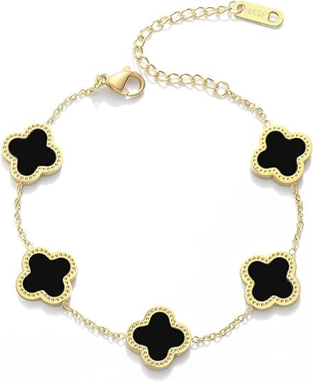 Glowzi Anti Tarnish Stianless Steel Gold Plated BlackClover Style Bracelet For Women & Girls (B0CX4VQ625) Amazon Price History, Amazon Price Tracker