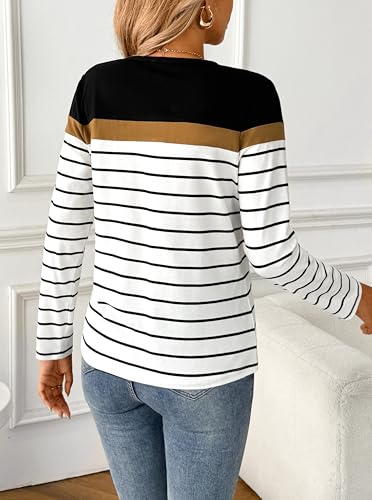 SOFIA'S CHOICE Women Striped Long Sleeve T Shirt V Neck Basic Cotton Cute Shirts3