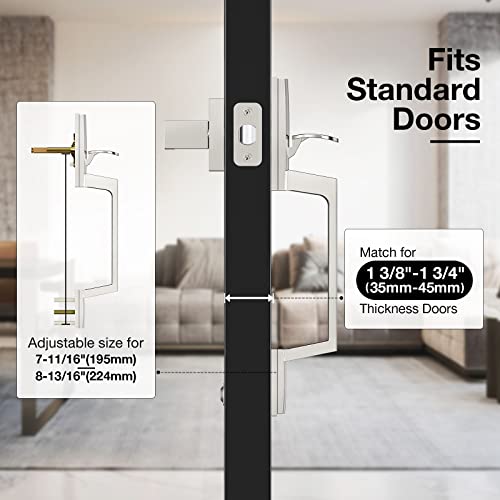 Brightify Front Door Handle, Modern Exterior Door Handle With Passage Door Lever, Front Entry Door Handle No Lock, Reversible For Left & Right Handed Door, Lower Half Grip - Satin Nickel Finish #TOP2