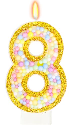 FamGift Macaron Number 8 Candle, 8th Birthday Decorations for Girls Boys
