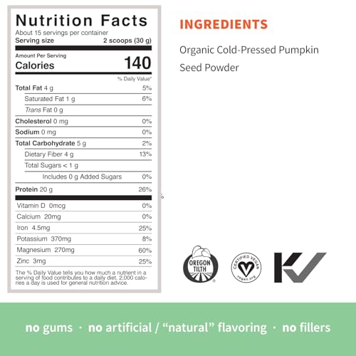 Image of Sprout Living Organic Pumpkin Seed Protein Powder, Unflavored, 20 Grams of Plant Based Protein Powder Without Artificial Sweeteners, Non Dairy, Non-GMO, Vegan, Gluten Free (1 Pound, 15 Servings)