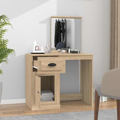 Tocador moderno 90x50 cm con espejo y almacenamiento de madera 3