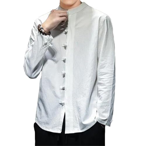 Chemise en lin homme style chinois coupe ajustée élégante pour l'été